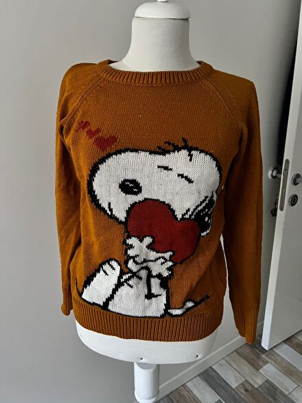 Snoopy Hardal Renkli Desenli Kazak